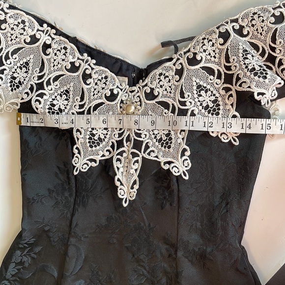 vintage scott mcclintock black brocade white lace off the shoulder dress - Picture 11 of 13